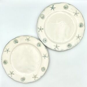 Shoreline Collection Home Studio Seashell Starfish Dinner Plates Set 2 Coastal
